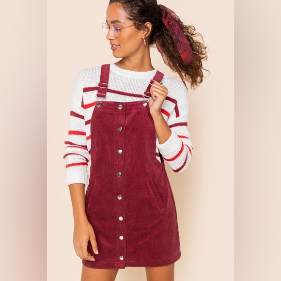 Women's Burgundy Corduroy Overall Dress - Picture 1 of 4